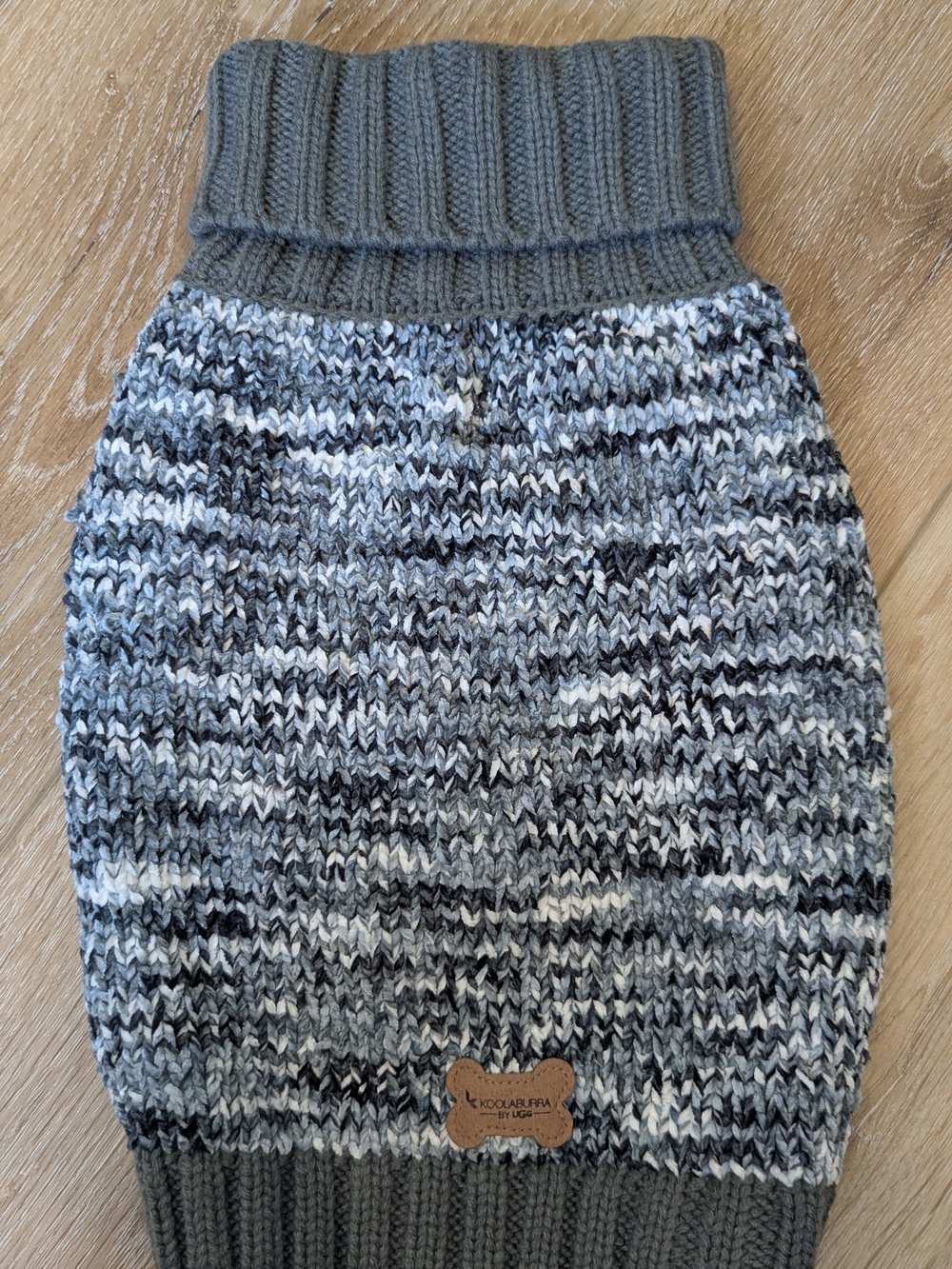 Koolaburra Marled Gray Knit Dog Sweater with Brown Logo Patch